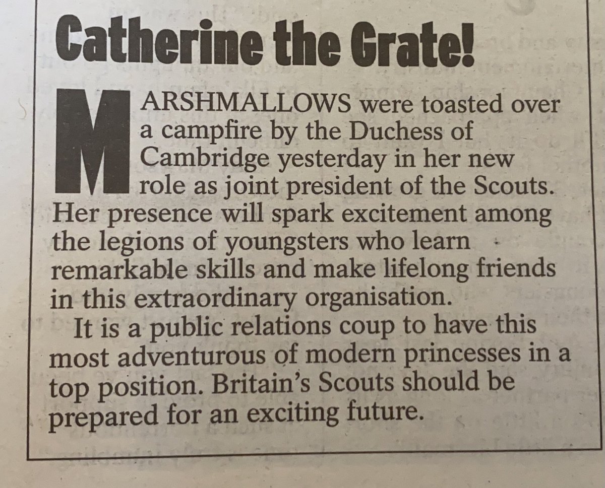 Scoutsscarter's tweet photo. If you are looking for some good news this morning then here are some @UKScouting related stories from today’s papers -  One daily’s editorial says “Catherine the Great.........Britain’s Scouts should be prepared for and exciting future” https://t.co/prYgcBsYYo