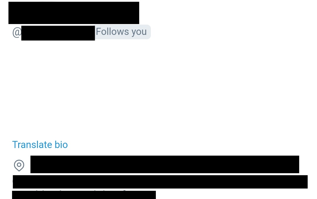 Mengenai BIO KOSONG.

Bio kalian harus ada ISINYA, jadi saat mau kami followback itu terlihat.

Yang kami maksudkan bukan di location, tapi benar benar diisi di bio.

Ini contoh kalau bio ditulis di location dan tidak ada visibility-nya saat mau diberi followback.