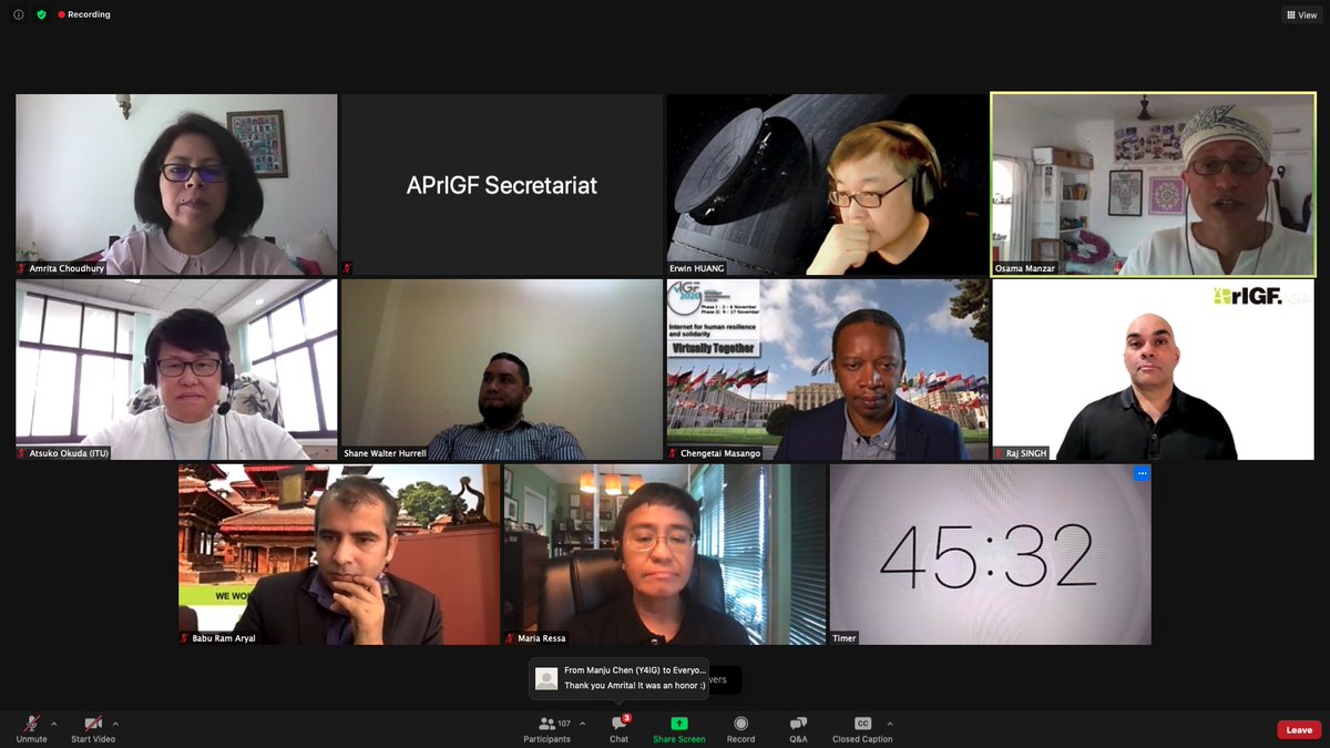 aprigf_official's tweet photo. #APrIGF2020 Closing Plenary is happening now! Join in on Zoom or watch us live on Facebook: 
https://t.co/FWayQElPsH

@OsamaManzar 
@mariaressa 
@aokuda
@erwinhuang
@Chengetai_m 
@RajneshSingh 
@AmritaChoudhury 
#aprigf #netgov #APAC #digitaldivide #digitalgap https://t.co/1UkYTFA5wB