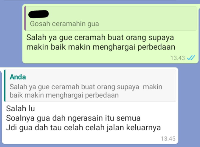 choky_8's tweet photo. Ternyata gue salah ceramah buat orang makin jadi baik makin menghargai perbedaan kesukaan setiap orang 😊 https://t.co/VmM9M0YFy3