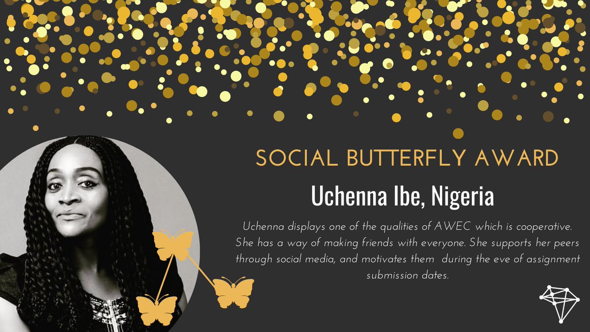WeAreAWEC's tweet photo. Social Butterfly Award went to Uchenna Ibe, Nigeria #AWECSummit https://t.co/gErmcJQaM8