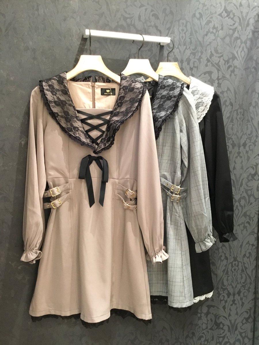 Rojita New Arrival 衿レースwベルトワンピース ピンク グレー ブラック 7900 Tax 衿部分のレースにベルトのデザインが合わさった甘辛ミックスワンピース 胸元のレースアップが女の子らしい印象に Rojita ロジータ T Co Yyfx8jqeao