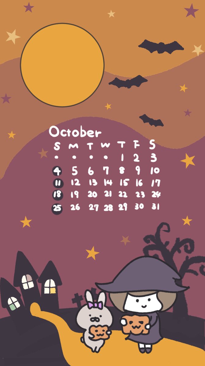 10月カレンダー第2弾 ハロウィンカラー 保存の際はいいねコメントフォローな ぽんちゃんのイラスト