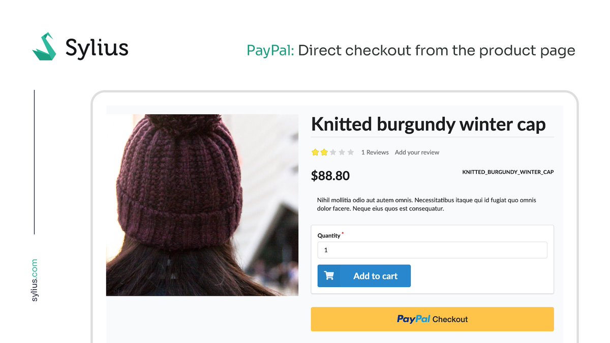 Sylius's tweet image. Make promotions even more tempting and let your clients proceed to #payment before the flash sales end! With a brand new @PayPal integration #Sylius users are able to provide direct checkout from the product page. Read more in @t_stengert’s blog post ➡️ bit.ly/36hV5V1