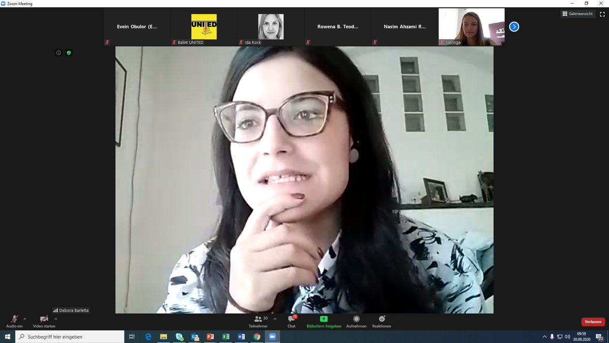 <a href="/DebPeki/">Debora Barletta</a> reminds us during her keynote at the <a href="/UNITED__Network/">UNITED for Intercultural Action</a> youth conference that we need to include young people advocates in the planning of the upcoming COVID19 and PostCovid19 measures!
#youth4change #youthagainstracism @Oslokommune