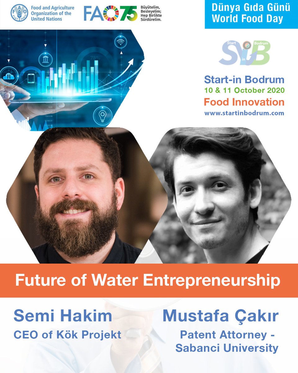 StartinBodrum's tweet photo. Join @SemiHakim of @KokProjekt and Mustafa Çakır of @sabanciun for our panel discussion on the “Future of Water Entrepreneurship” at our Sustainable Nutrition and Food Innovation” virtual event Oct 10-11. Register now  https://t.co/S9e3w3SOUb. #waterforfuture #waterentrepreneur https://t.co/94narzljVb