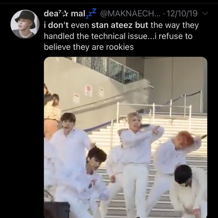 “i dont even stan ateez but the way they handled the technical issue.. i refused to believe they are rookies.”