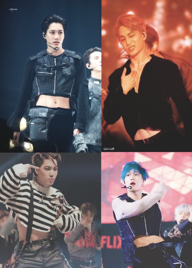 i just woke up so i'll add more kai !! he's been wearing crop tops across many stages and eras for a very long time too  let's give the man some appreciation