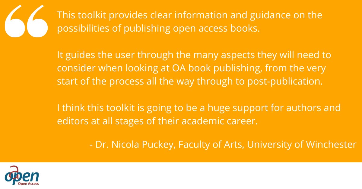 The new OAPEN Open Access Books Toolkit has now been launched! Take a look & share it with your networks to help more colleagues understand better their OA book publishing options. bit.ly/3kVHKG4 #oabookstoolkit #OAbooks @OAPENbooks #phdchat #openaccess @OAmediascholar