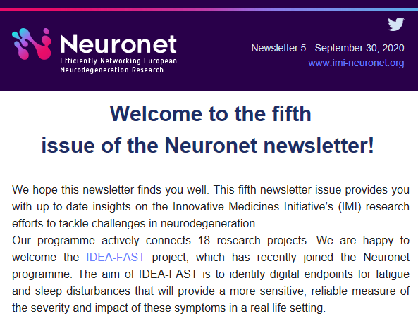 IMI2_NEURONET's tweet photo. The fifth issue of the @IMI2_NEURONET #newsletter is out now! 

This issue introduces you to fantastic early-career researchers &amp; provides you with updates on progress and achievements from the @IMI_JU #neurodegeneration #research projects. Don’t miss it↩️
https://t.co/Rlp9Ib5Mfj https://t.co/eQgYnhlbxU