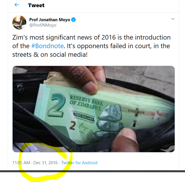 hbanhire's tweet image. "Zim's most significant news of 2016 is the introduction of the #Bondnote. It's opponets failed in court, in the street and social media!" - @ProfJNMoyo 31 December 2016.

#ZimbabweanLivesMatter
#ZanupfMustGo 

Prof Pendulum, volume bho here?