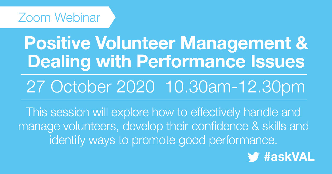valonline's tweet photo. An online session to explore ways Volunteer Managers can manage their volunteers positively and how to deal with performance issues -  Book your FREE place now: https://t.co/hBNZsbY0e9
#askval #volunteer #training https://t.co/FEu5Ex7aVW