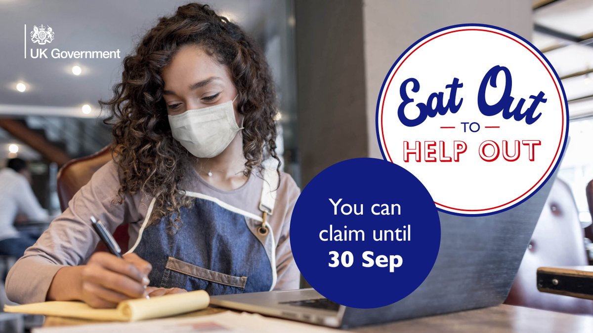HMRCgovuk's tweet photo. Restaurants, pubs and cafés! If your business took part in the #EatOutToHelpOut scheme, you have until midnight today to make a claim. Make sure you get your claim in before then 
 👇

https://t.co/vsOJd1Kx9e https://t.co/GQKfrxKdHG