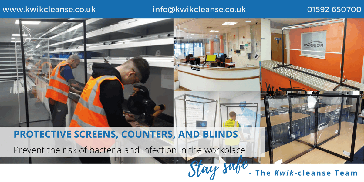 KwikCleanse's tweet photo. To help keep your workplace safe we are offering a range of clear protective screens and blinds to promote physical distancing with minimal interruption to daily activities.

Enquire to find out more: https://t.co/eitF4tmG6b.

#Logistics #ManufacturingUK #GBmfg #SMEUK #UKHashtags https://t.co/WwibXdoTc7