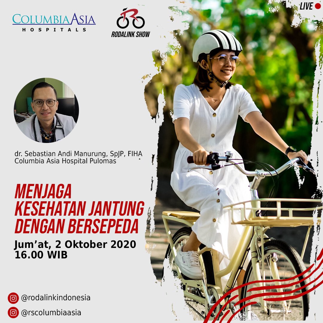 Rodalink_Ind's tweet photo. Yuk, tonton “Menjaga Kesehatan Jantung dengan bersepeda” bersama dr. Sebastian Andi Manurung, SpJP, FIHA & Sutrisno seorang survivor serangan jantung, Jumat, 02102020 16.00 WIB hanya di IG live @rodalinkindonesia.
#RodalinkShow
#rodalink
#ridewithrodalink
#rodalinkindonesia https://t.co/yt9eFkXvcP