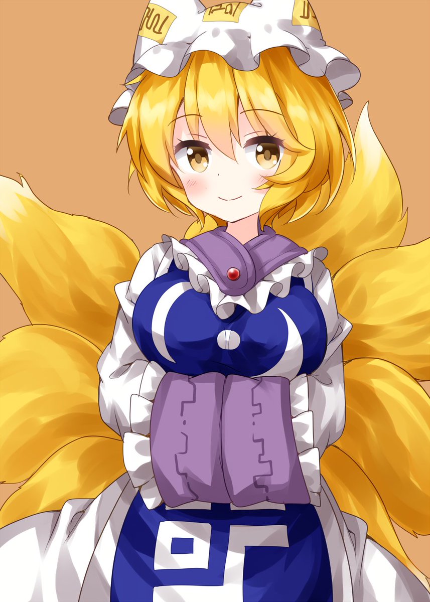 yakumo ran 1girl solo blonde hair hands in opposite sleeves tail fox tail hat  illustration images