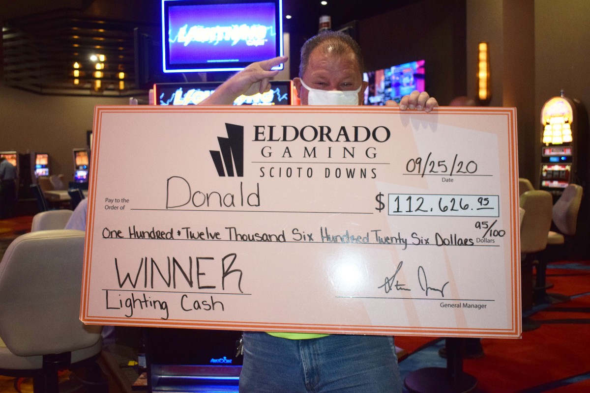 EldoradoScioto's tweet photo. It's no ⚡shock⚡ that Donald is a very happy man after winning $112,626.95 on the Lightning Cash game! Help us congratulate him on his BIG win! 🎰 https://t.co/YsAb2ce3Bm