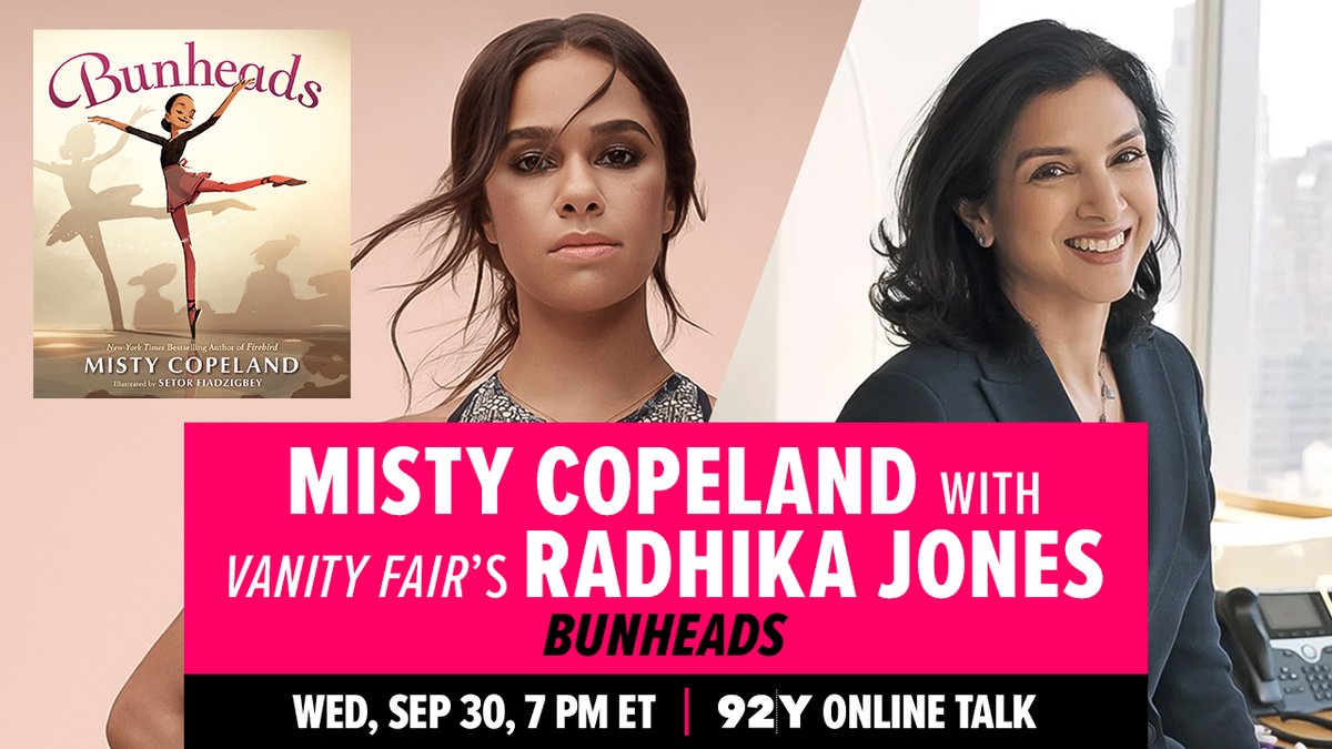 TONIGHT! @mistyonpointe talks abt her new @penguinkids book BUNHEADS, w/ @radhikajones. Tix & link to purchase the book direct from @greenlightbklyn here: 92y.org/event/misty-co…