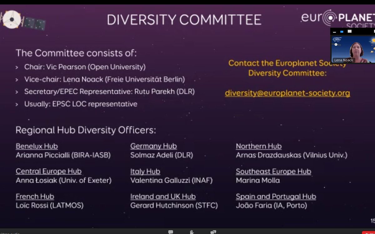 The Diversity Committee its working for a more inclusive and welcoming planetary science community. Each hub has its diversity officer. If you have comments or ideas about what can be done for  your Hub, contact them!  #EPSC2020