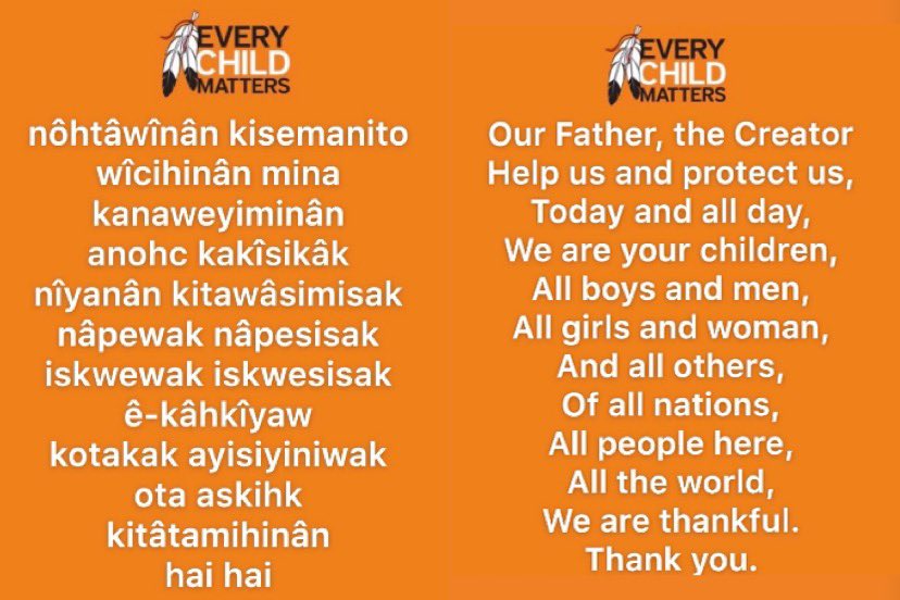 Today we begin this day with prayer and reflection. We are all Treaty people, and reconciliation is our shared responsibility. #reconciliation #orangeshirtday #orangeshirtday2020