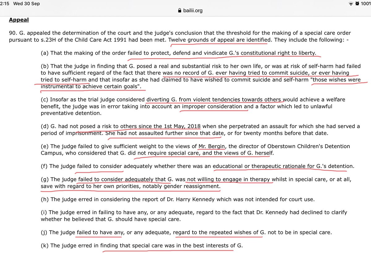 List of the grounds for appeal advanced by Gs legal team. This sets out one ground which is the judge “wrongly “ took into account risk to others from G’s behaviour