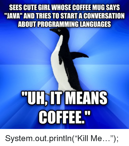 Payara_Fish's tweet photo. It's #InternationalCoffeeDay ☕ Let the #Java memes commence... #hotmugofjava  #JavaEE #cupofjava #butfirstcoffee #coffeeintocode #JakartaEE #developermemes #DevHumour https://t.co/7MXrnU6ENw