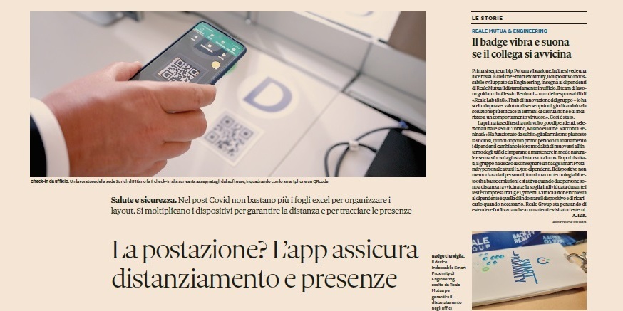 #SocialDistancing #ContactTracing #AutoScreening: tra le nuove tecnologie a tutela del rientro in ufficio, #SmartProximity il dispositivo #wearable sviluppato da <a href="/EngineeringSpa/">ENGINEERING GROUP</a> per <a href="/Reale_Mutua/">Reale Mutua</a>. Via <a href="/sole24ore/">IlSole24ORE</a> bit.ly/2Scz1Ts eng.it/our-platforms-…