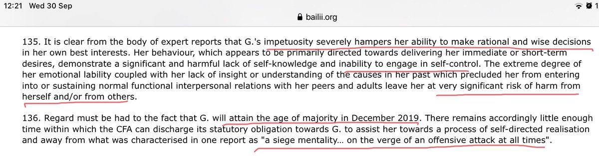 G is not yet at the age of legal age of majority when most of this took place. This was less than a year ago. G remains at significant risk of harm both from and towards others.