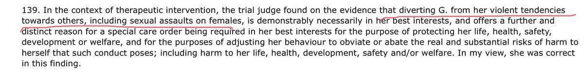 Judge agrees with the original findings and again reminds us that G is a risk to commit further sexual assaults in females. Notice he says “females”. Presumably to emphasise this is on the grounds of our sex not our “gender identity”.