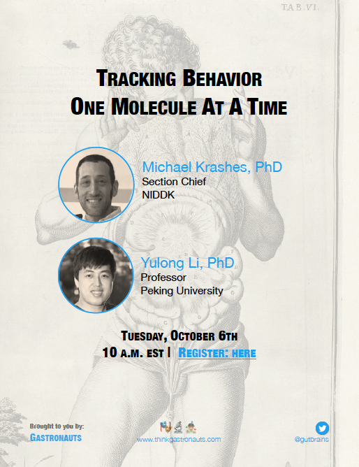 Gutbrainmatters's tweet photo. Tracking Behavior One Molecule At A Time

Our Gastronauts *Virtual* Season continues with an interview with Dr. @michael_krashes  of @NIH and Dr. @yulonglilab of @PKU1898!

Tuesday, October 6th, 10am EST

Register:  https://t.co/btHMQCZOfA https://t.co/0arWhnjCF1