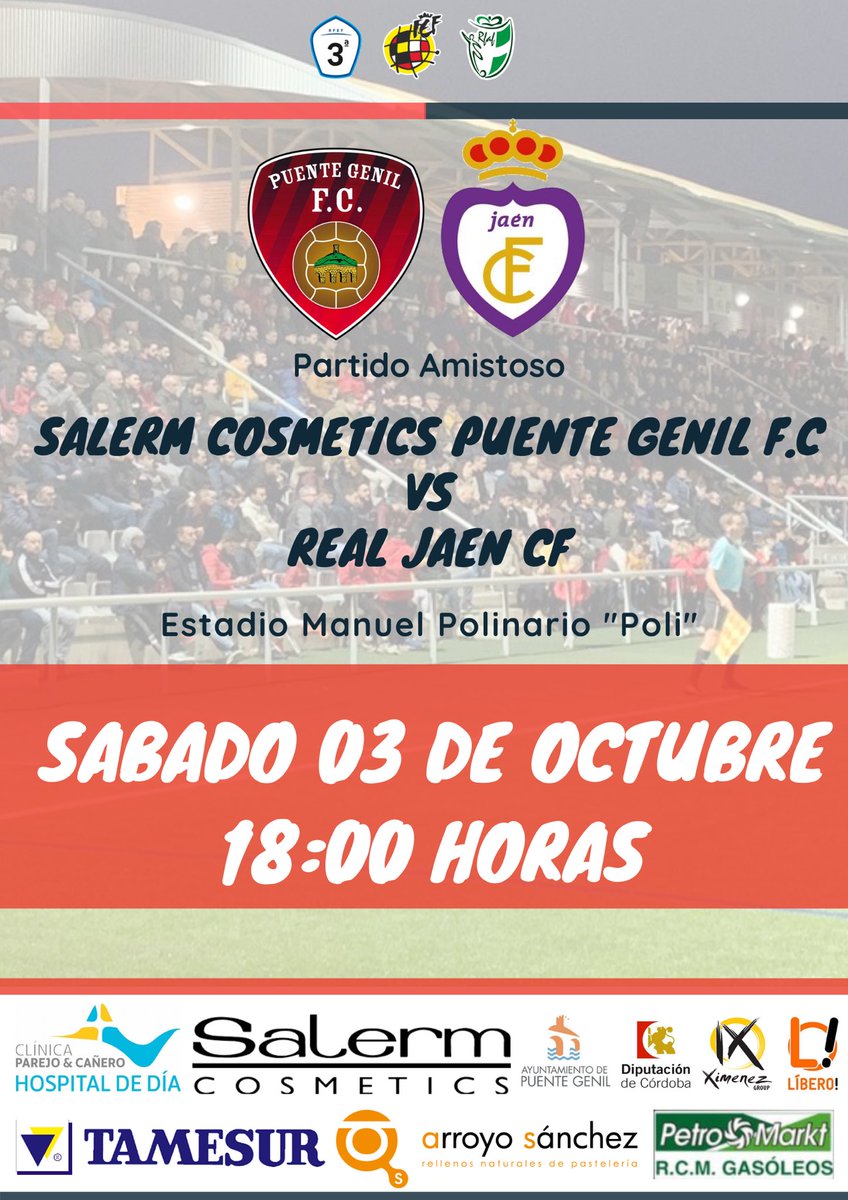 SalermPG's tweet photo. Hola Rojillos 👋
Recordad que tenemos dos amistosos muy atractivos
#HemosVuelto 

🔴 3 de Octubre a las 18:00 🆚 @RealJaenCF
⚫️ 6 de Octubre a las 20:00 🆚 @CordobaCF_ofi 

Consigue tu 🎟️ ENTRADA DE FORMA ANTICIPADA 🎟️
De Lunes a Viernes de 19:00 a 21:00 en nuestro estadio https://t.co/wsNbljnDoS