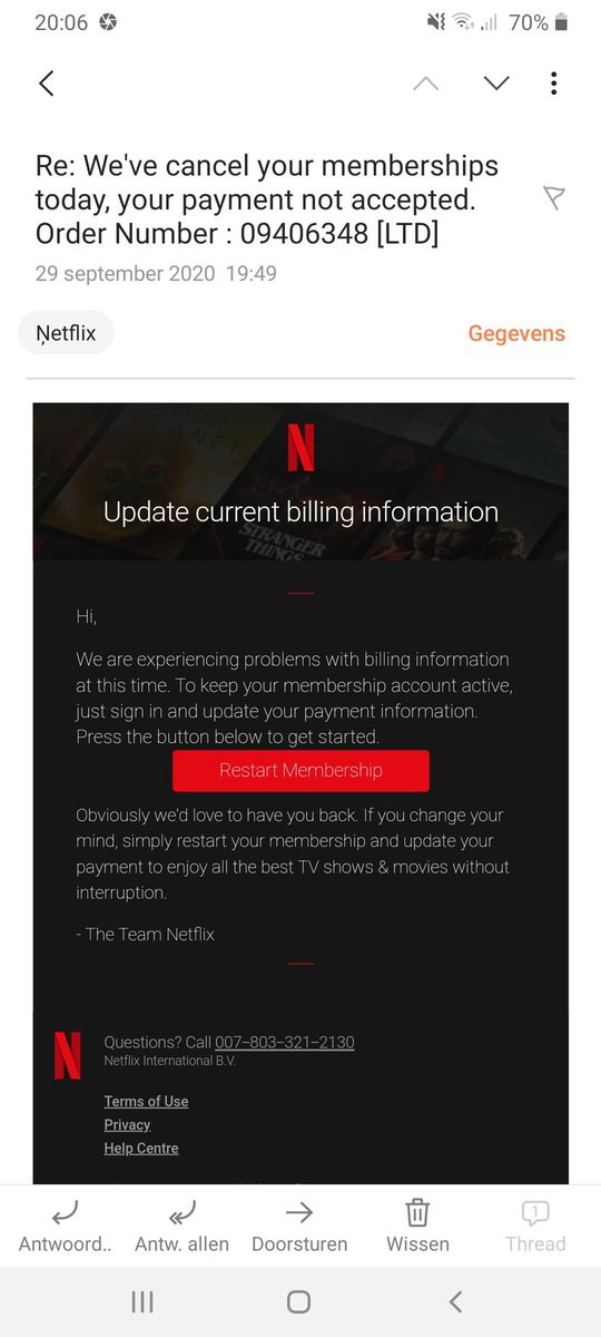Mi3kj3's tweet photo. @NetflixNL Deze mail ontving ik gisteravond...geloof niet dat vanuit jullie is verzonden. https://t.co/WZK32WQK78