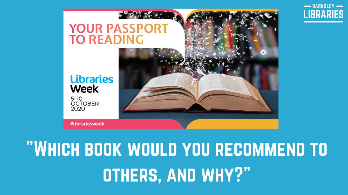 Barnsley Libraries (@barnsleylibs) on Twitter photo Did you know that this week is #LibrariesWeek? As part of our celebration of all things reading, we'd like to gather as many book recommendations from our social media followers as possible! So, in one Tweet, which book would you absolutely recommend to others and why?... Did you know that this week is #LibrariesWeek? As part of our celebration of all things reading, we'd like to gather as many book recommendations from our social media followers as possible! So, in one Tweet, which book would you absolutely recommend to others and why?...
