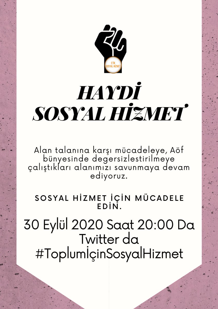 Alan talanına karşı mücadeleye, Aöf bünyesinde değersizlestirilmeye çalıştıkları alanımızı savunmaya devam ediyoruz. Sosyal Hizmet için mücadele edin 💪
Bu akşam saat 20:00 da #ToplumİçinSosyalHizmet diyoruz
