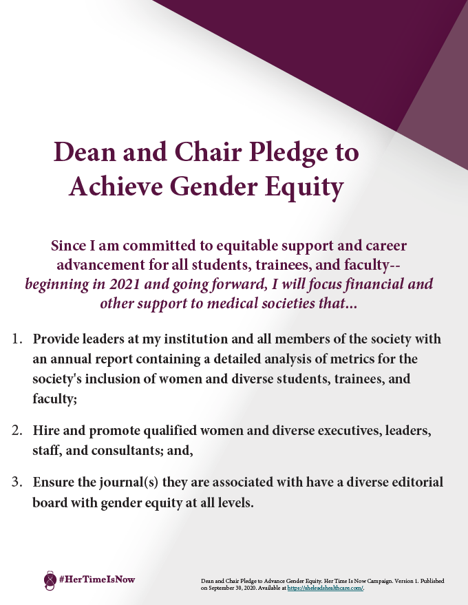 6/8: Read the Dean & Chair Pledge. Great news!!Lots of Deans & Chairs have signed!!(Aimed at Deans & Chairs bc they are responsible for getting faculty ready for promotion. But, we are encouraging all leaders in healthcare to sign, esp in acad med.) #HerTimeIsNow