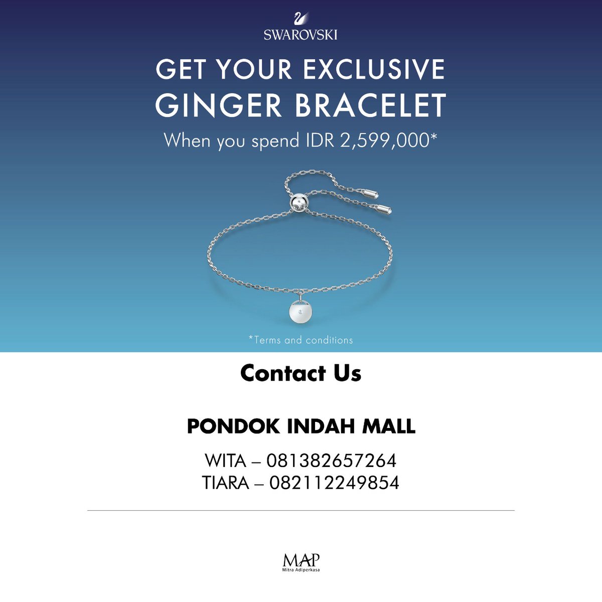 PondokIndahMall's tweet photo. A dazzling gift special for you. Receive our exclusive Ginger Bracelet when you shop at Swarovski stores! Shop safely from home by clicking the link on @mapfashion Bio. T&C applies. #Swarovski #SparksDelight #StillBeStylishAtHome https://t.co/7y6HbDYr3M