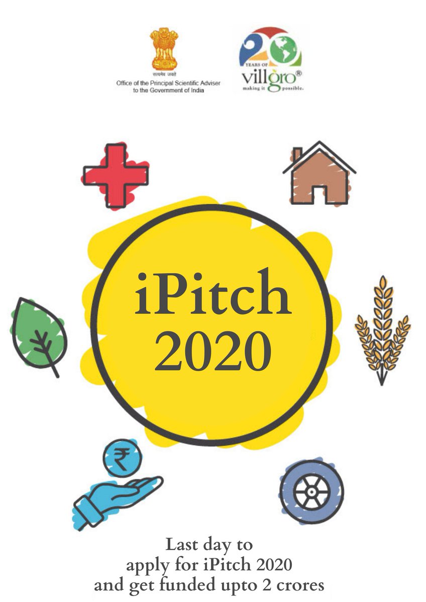 Villgro's tweet photo. Few more hours to go!
Calling all #entrepreneurs to apply now and get the chance to receive seed funding and debt solutions up to 2 crores each! https://t.co/u9Uec32qMU
#iPitch2020 #BuildtheBestIndia #atmanirbharbharat #innovation #Agritech #Healthcare #Sheltertech #Cleanenergy https://t.co/MnL9z2mp1r