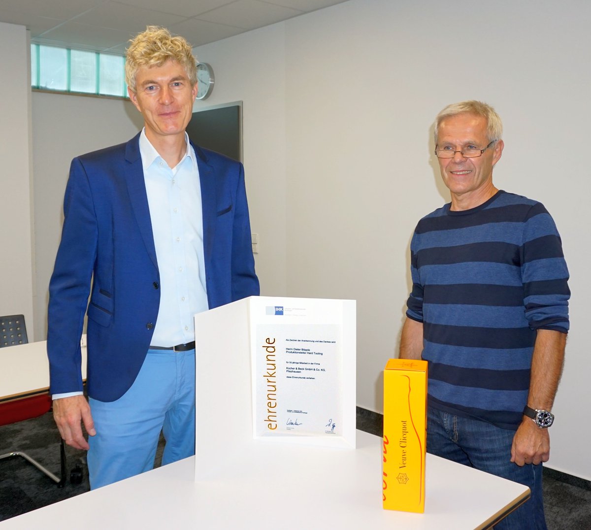 Yesterday we said goodbye to our longest serving employee at Kocher+Beck Germany. With over 50 years’ service, Dieter Böpple (right) was the first apprentice and one of the best employees at the headquarters. 

We wish you all the best!
#50years #printing #hardware #technology