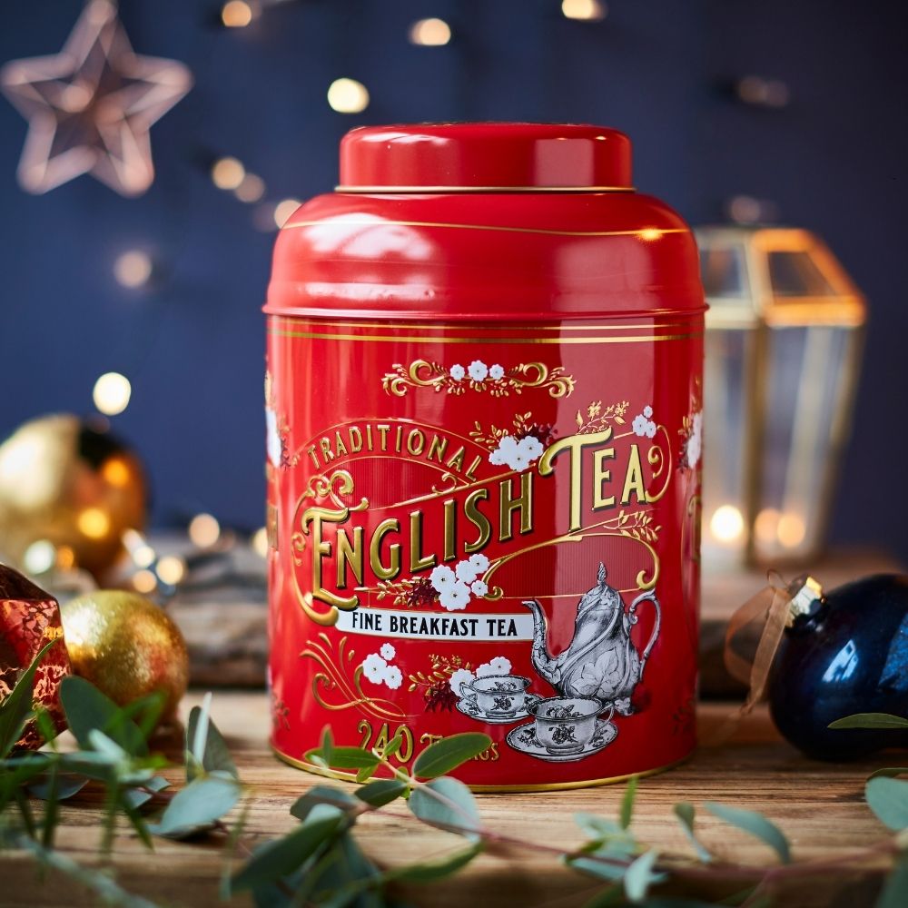 NewEnglishTeas's tweet photo. Available from today! Our fantastically festive berry-red Vintage Victorian tea caddy with 240 fine Breakfast Tea teabags. https://t.co/VeJ4QglDhB https://t.co/HJ61BbCObT