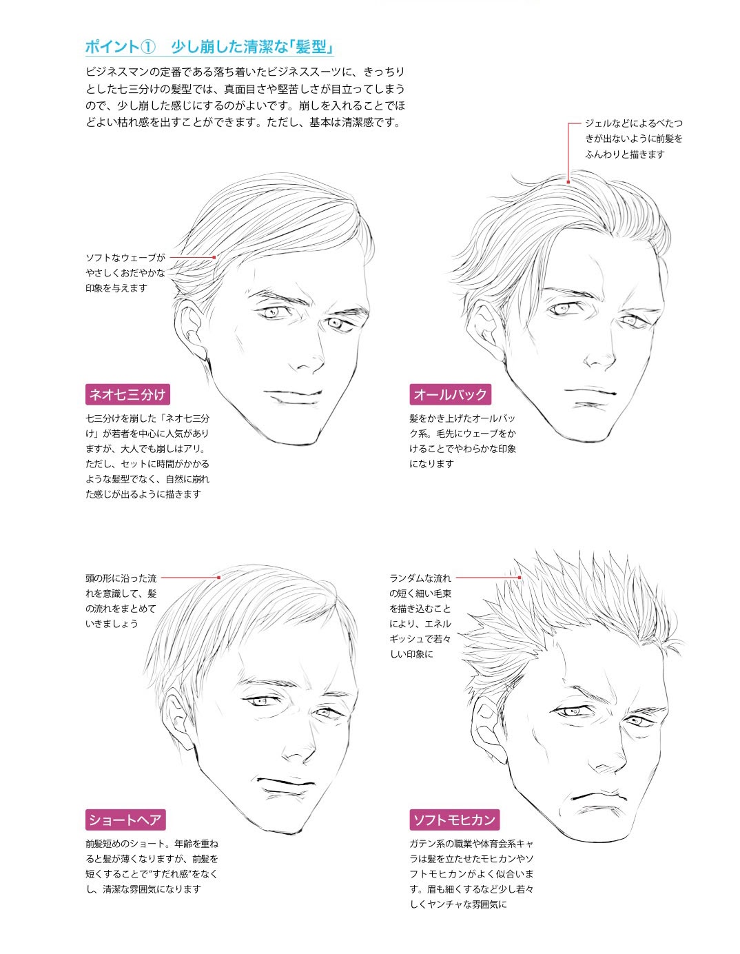 玄光社 超描けるシリーズ 在 Twitter 上 超描ネタ帳 渋い中年男性を描くときのポイントのひとつが髪型 前髪を下ろすと若く見えがちなので 額を見せる髪型が多いです 色気のある男の描き方 より T Co 6aatglrcsi 超描ネタ帳 T Co