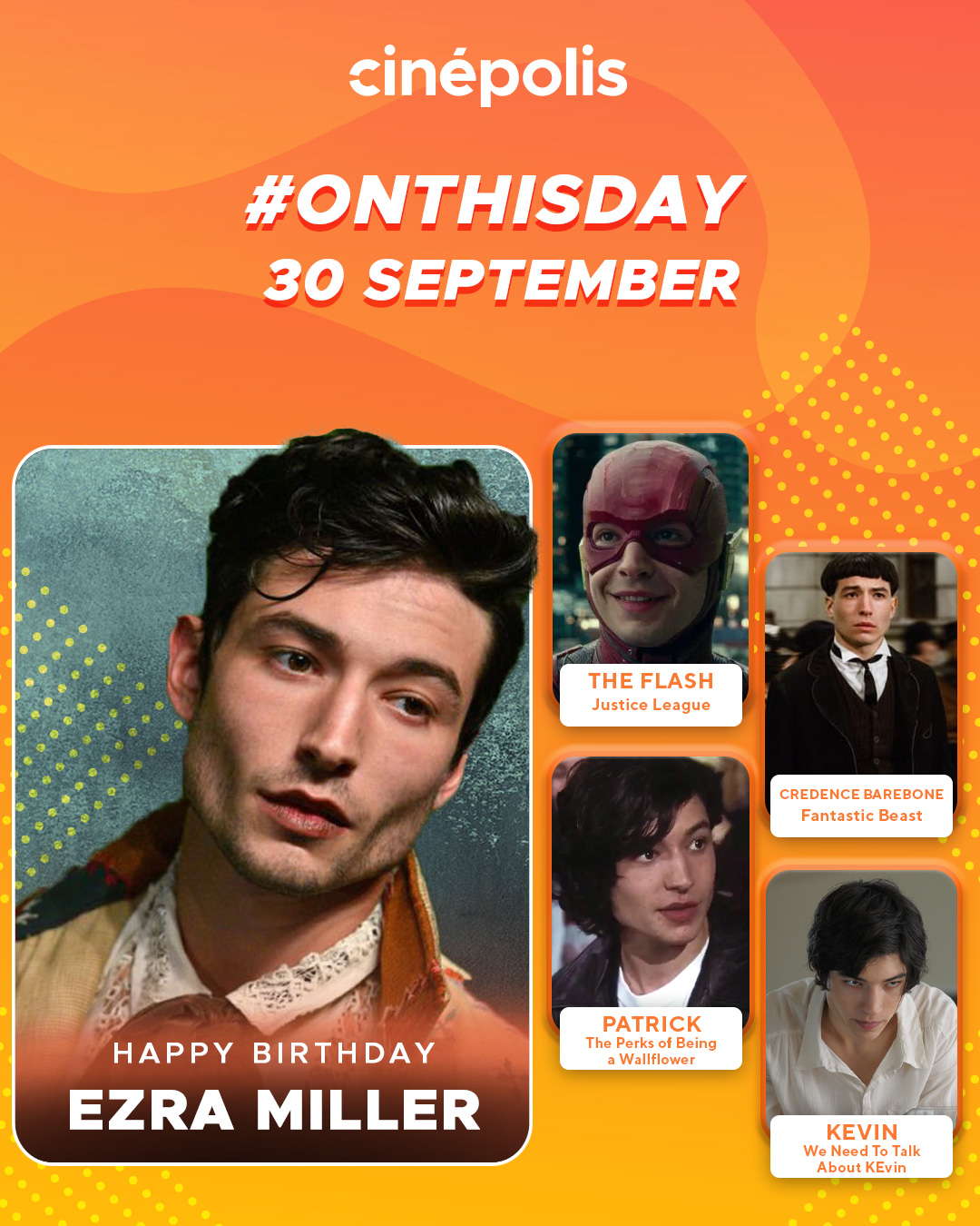 Happy birthday Hayo menurutmu, mana nih perannya Ezra Miller yang paling unik? 
