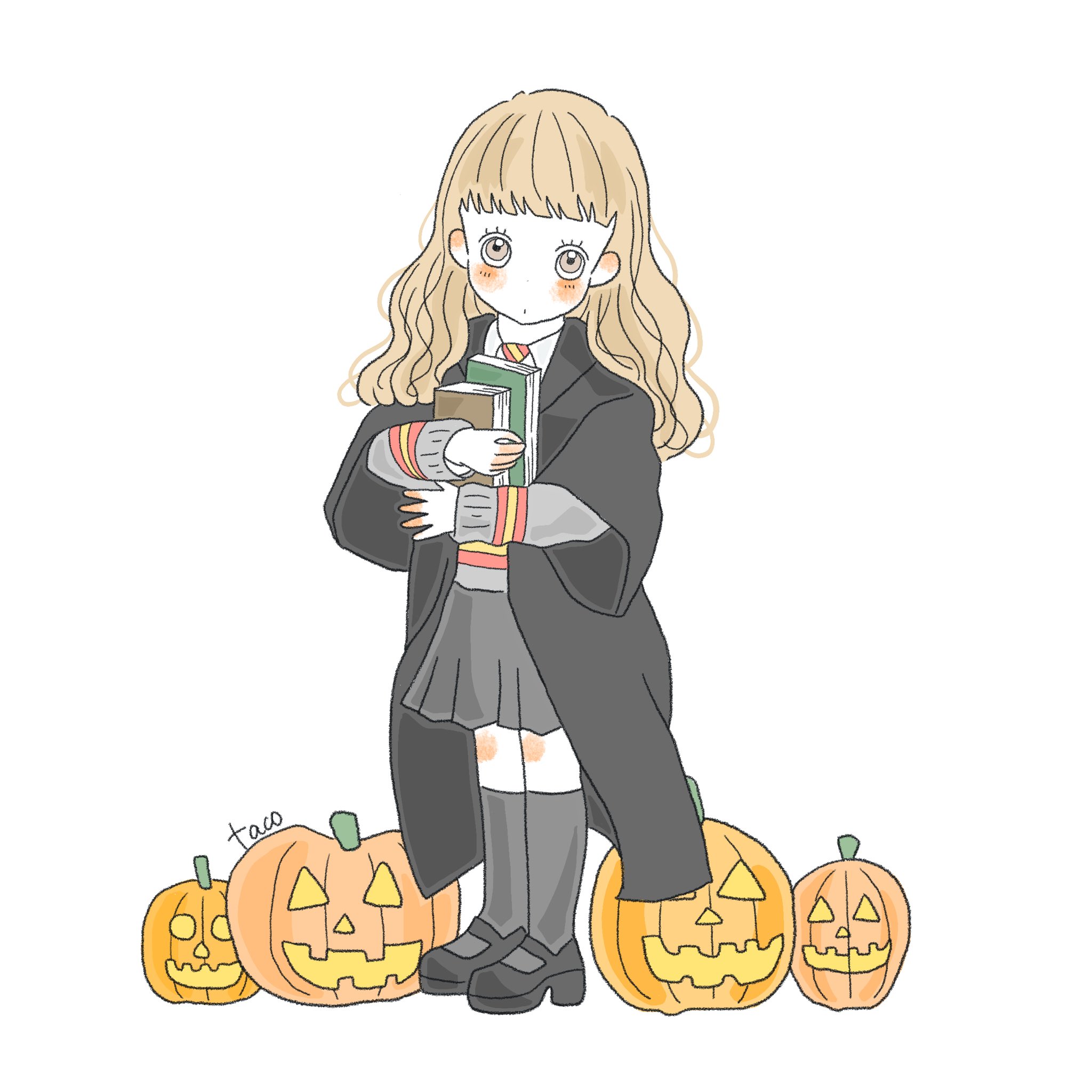 Twitter 上的 Tacomaru イラスト 明日から10月 ハーマイオニー ハーマイオニーグレンジャー ハリーポッター Harrypotter Hermionegranger おんなのこイラスト ゆるかわイラスト Illustration Illust 絵描きさんと繋がりたい ハロウィン Halloween