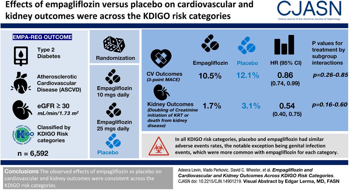 First the links and the visual abstracts: https://www.ajkd.org/article/S0272-6386(20)30923-9/fulltext (canagliflozin/CANVAS) https://cjasn.asnjournals.org/content/early/2020/09/28/CJN.14901219 (empagliflozin-EMPAREG)