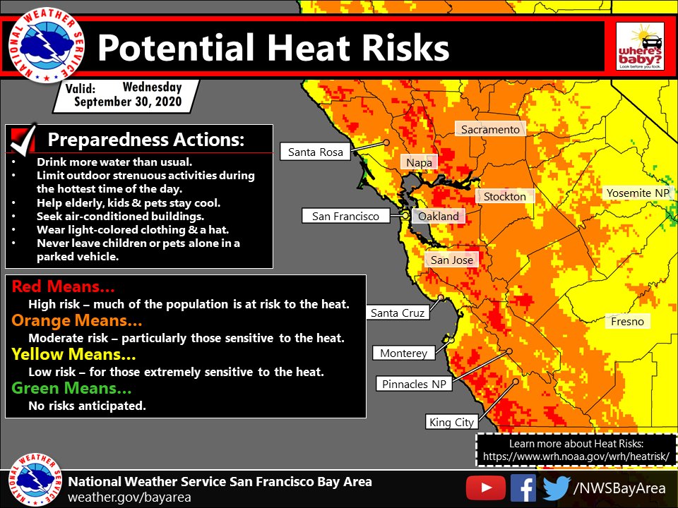 NWSBayArea's tweet image. ⚠️Heat Advisory Updated to include more interior locations for Thursday.  #CAwx #CAHeat weather.gov/safety/heat