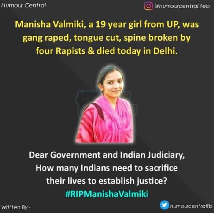 Ron__45's tweet photo. #JusticeForManishaValmiki
It really sents chills down the spine...
How cn someone b so cruel...

Nirbhaya, kathua, hathras and many more..

Public hanging ASAP 
THIS SHUD BE THE LAW!! 

Really hurts 💔 
#HathrasHorrorShocksIndia 
#CBIProbeDishaMurder https://t.co/cK47CnhfQ6