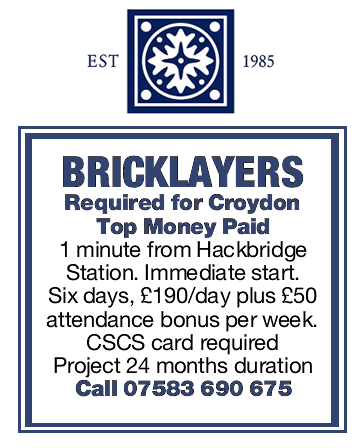 BRICKLAYERS REQUIRED – IMMEDIATE START!!! 
#WinchmoreBrickwork #WBL #Construction #KeepBritainWorking #KeepBritainMoving #bricklayers #brick #apply #jobs #London #Hackbridge #immediatestart #start #work