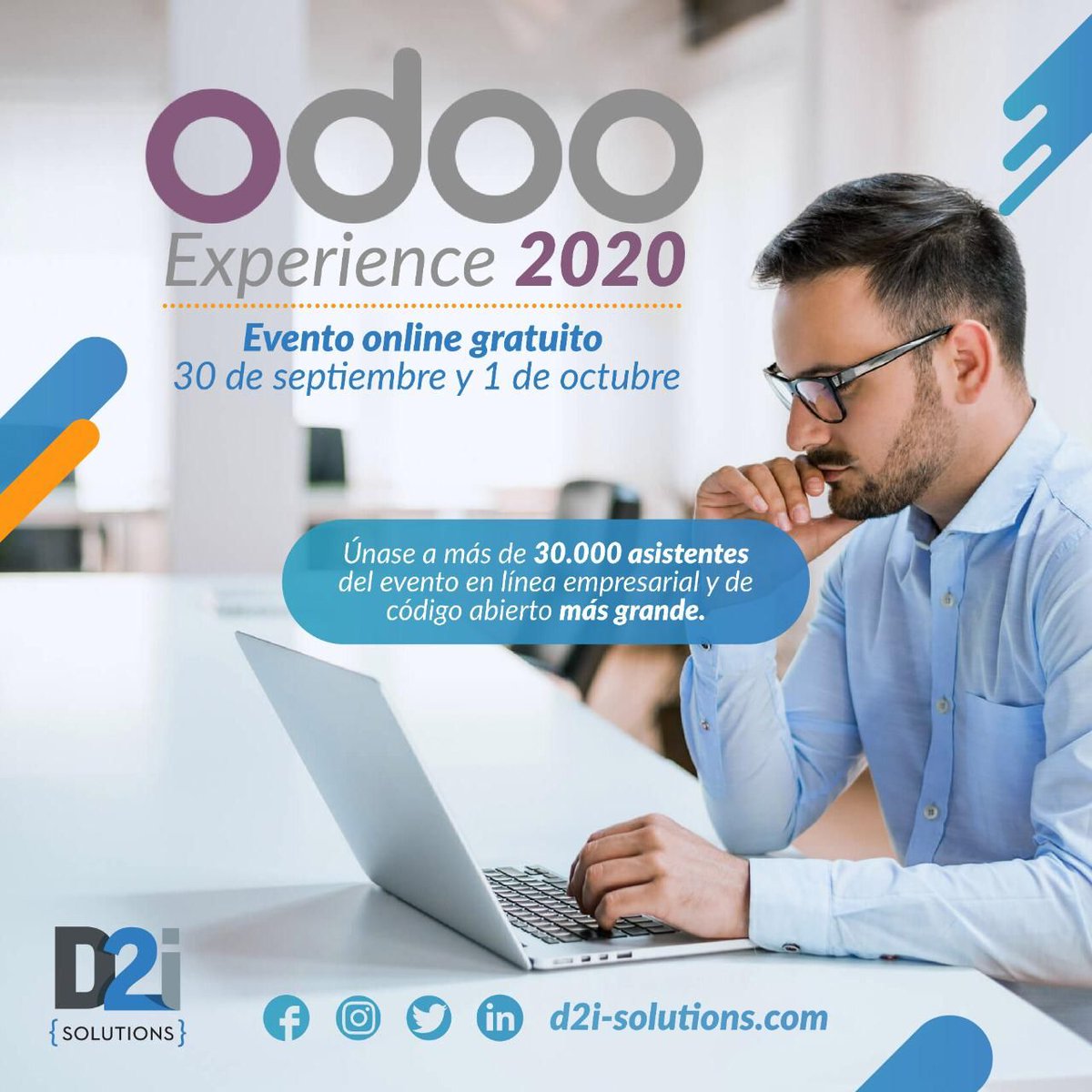 D2iSolutions's tweet photo. Están todos invitados a “Odoo Experience 2020” un evento online gratuito este 30 de septiembre y 1 de octubre.
Regístrate aquí: https://t.co/RcNLPsXkiM

2 días que cambiarán tu forma de pensar sobre los negocios. 

#OdooExperience2020 #ERP #D2iSolutions #Honduras https://t.co/aHpVEAxTeB
