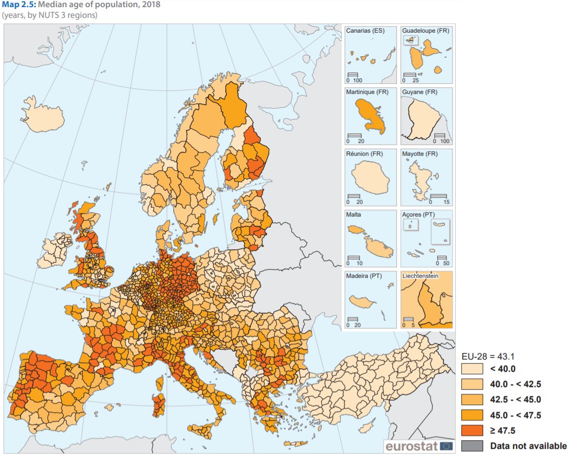 Median age of population in Europe's regions in 2018  https://ec.europa.eu/eurostat/web/products-statistical-books/-/KS-HA-19-001