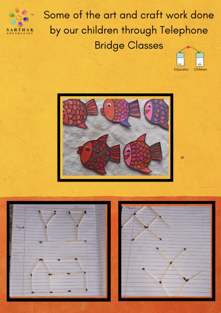 SarthakNGO's tweet photo. Our children made these interesting assignments as a part of their activity. Children used all their creative juices to come up with shapes using matchsticks and paper cutting😊
#TelephoneBridgeClasses #DigitalClasses #Mobile #Education #EducationMatters #SarthakKids #SarthakNGO https://t.co/R34G10OZaR