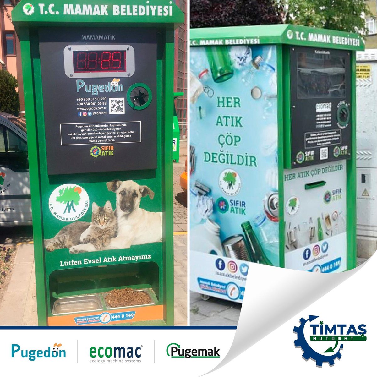 akaymehmet34's tweet photo. Mamak Belediyesi’yle yaptığımız iş birliği kapsamında hem Pugedon – MamaMatik hem de Ecomac – KalemMatik otomatlarımız Mamak sokaklarında konumlandırıldı.
#Pugedon #Ecomac #AkıllıOtomat #SıfırAtık #ZeroWaste #GeriDönüşüm #Recycle #SosyalSorumluluk #SokakHayvanları #MamaMatik https://t.co/ZAFOkl9rZh